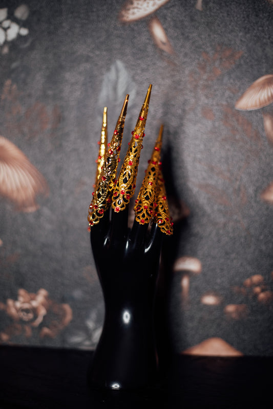 Gold & Red Crystal Finger Claw Set - Single Hand