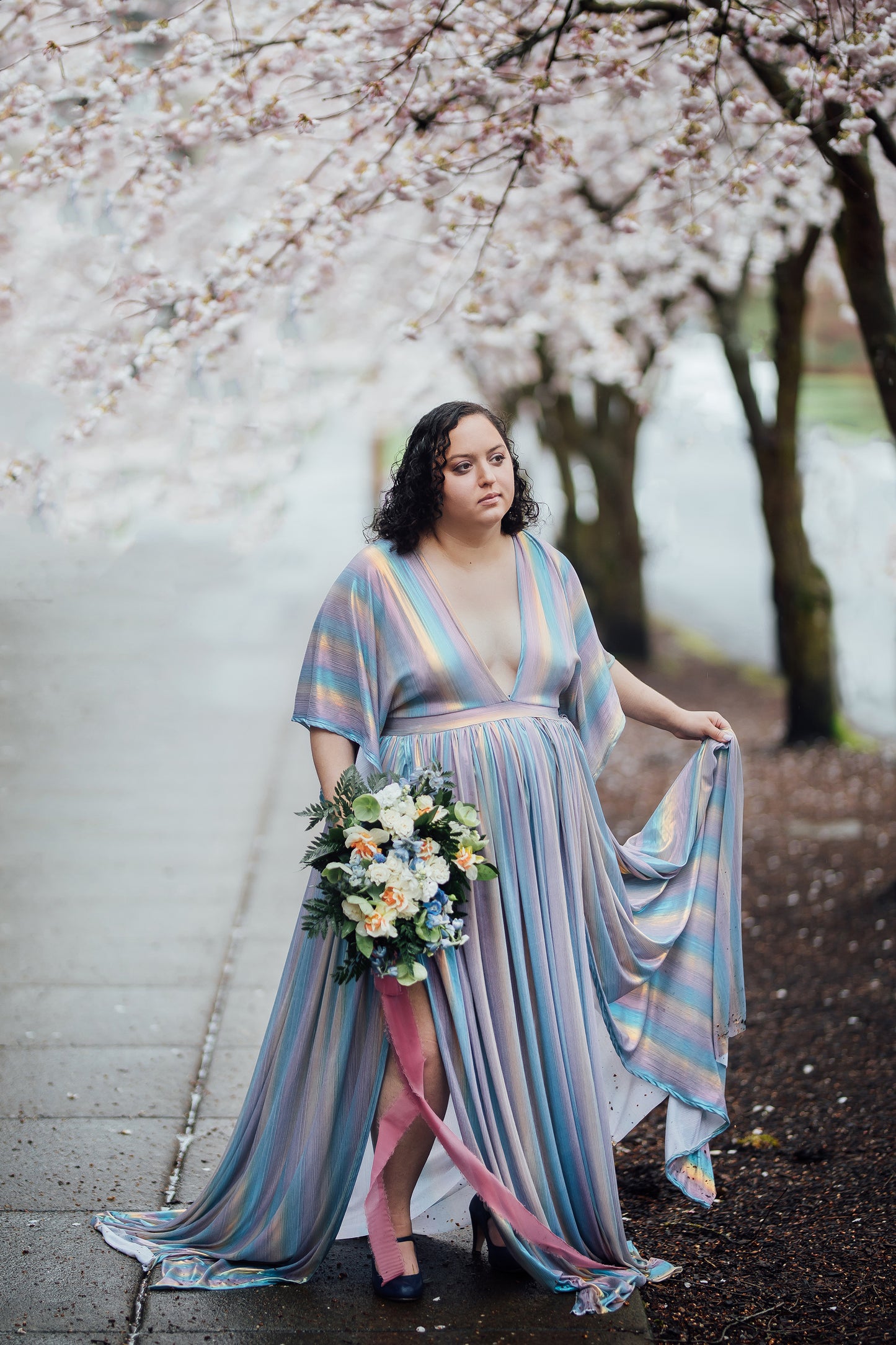 Med-2XL Adjustable Waist Rainbow dress