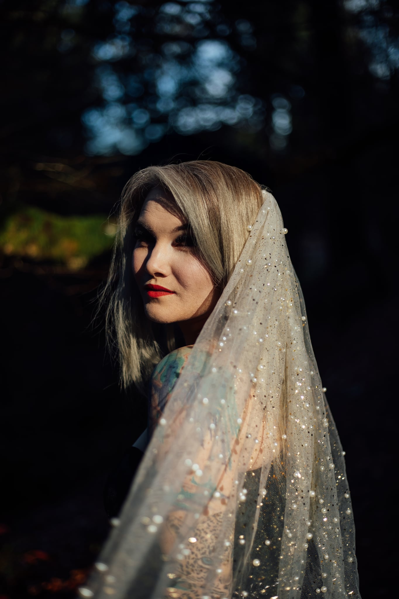 Pearl & Gold Glitter Veil