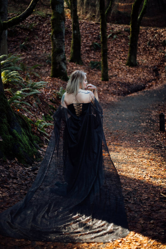 Chain Shoulder Piece & Black Glitter Cape