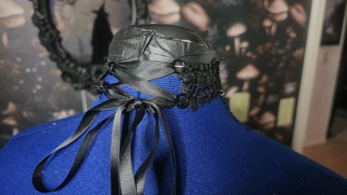 Gothic Lace Choker with Statement Gem & Chains