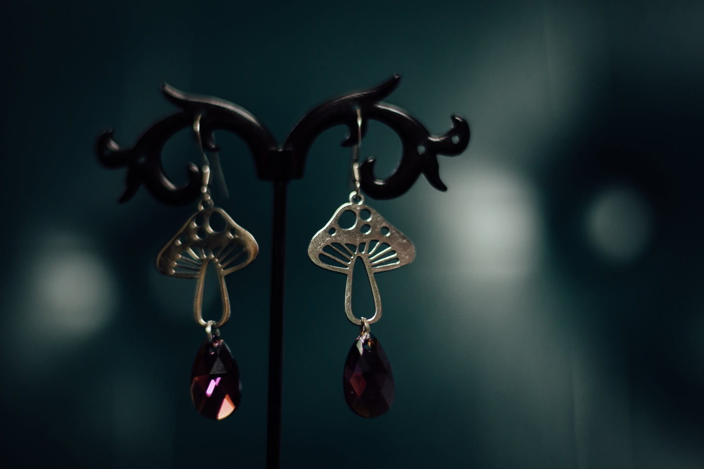 Small Silver Mushies w/Purple Swarovski Crystals