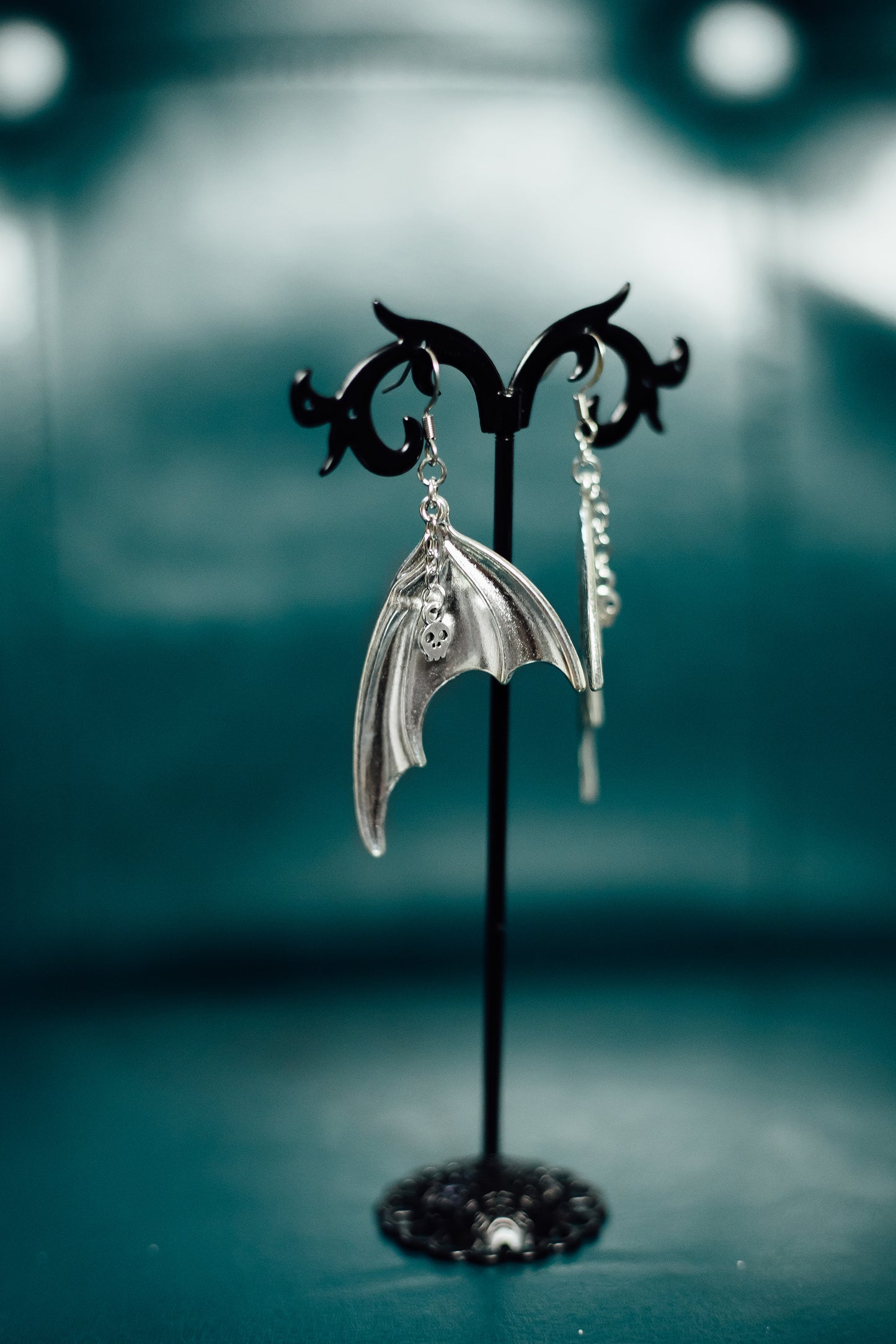 Silver Bat Wing w/Tiny Skull