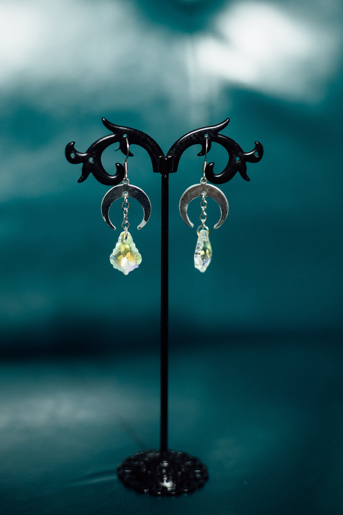 Silver or Gold Crescent Moon w/ Unique Swarovski Crystal