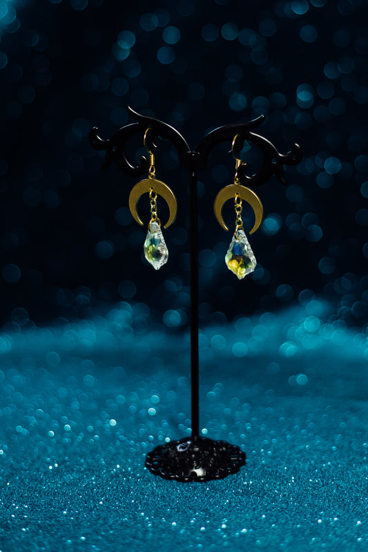 Silver or Gold Crescent Moon w/ Unique Swarovski Crystal