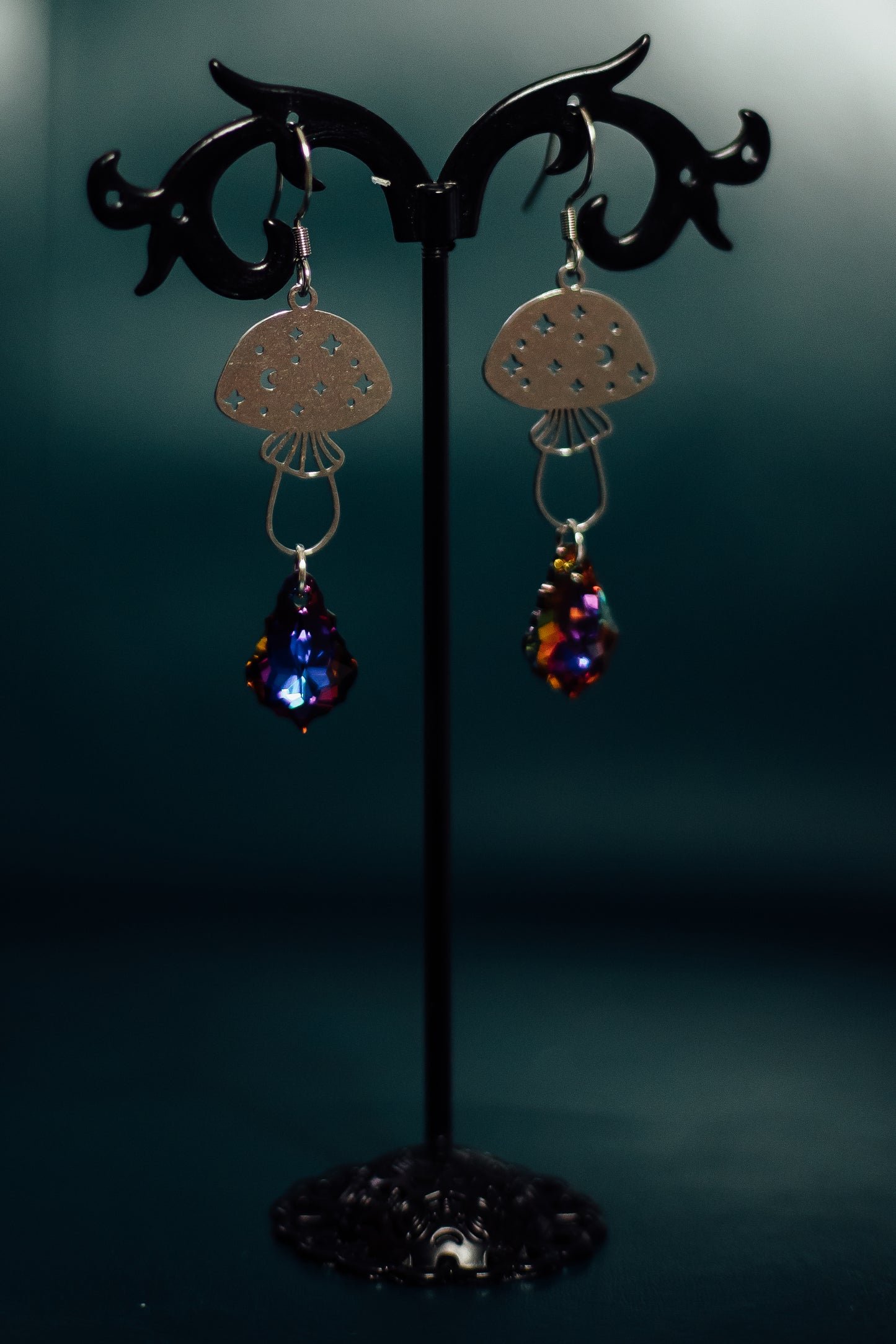 Small Silver Mushies w/Baroque Swarovski Crystal