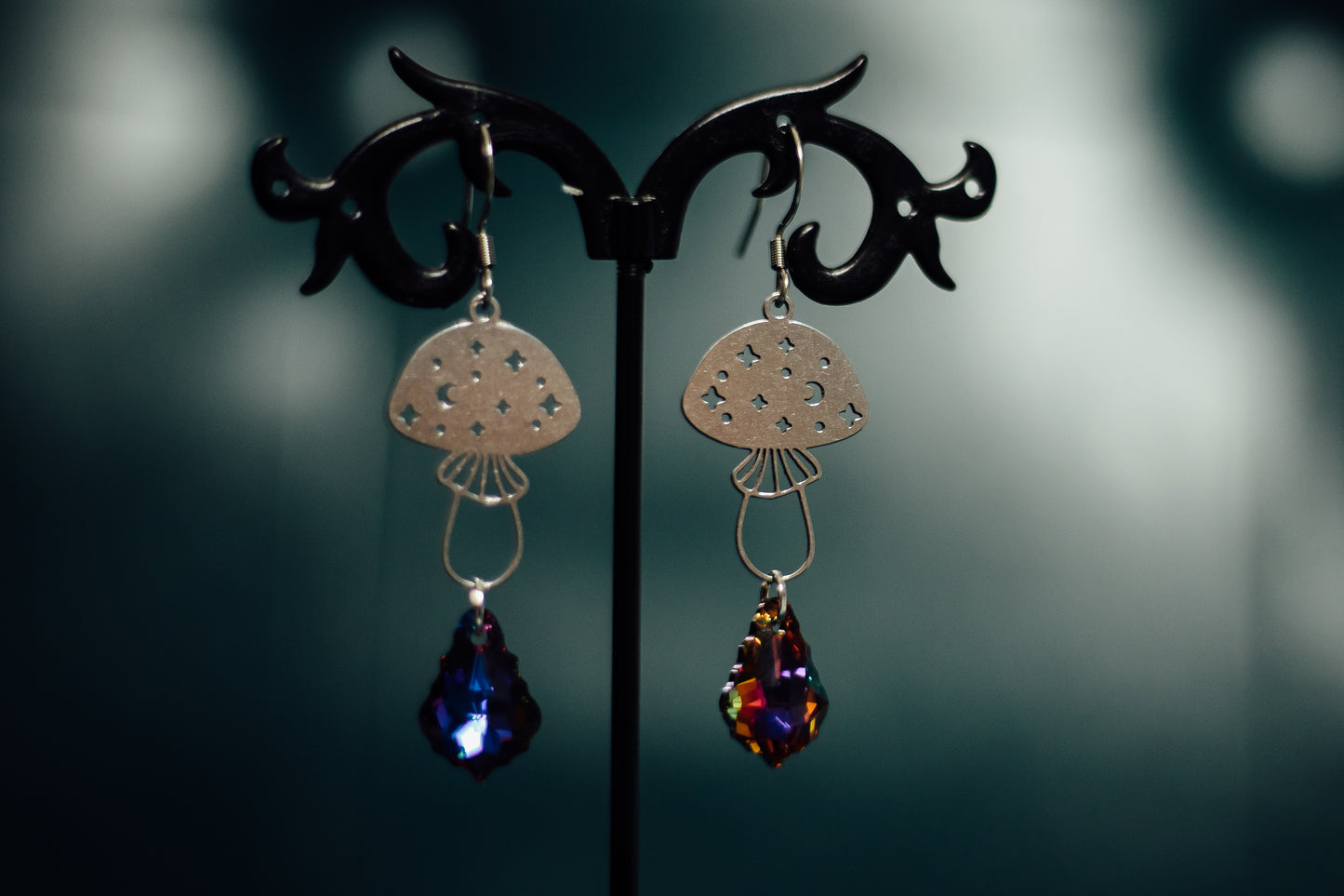 Small Silver Mushies w/Baroque Swarovski Crystal