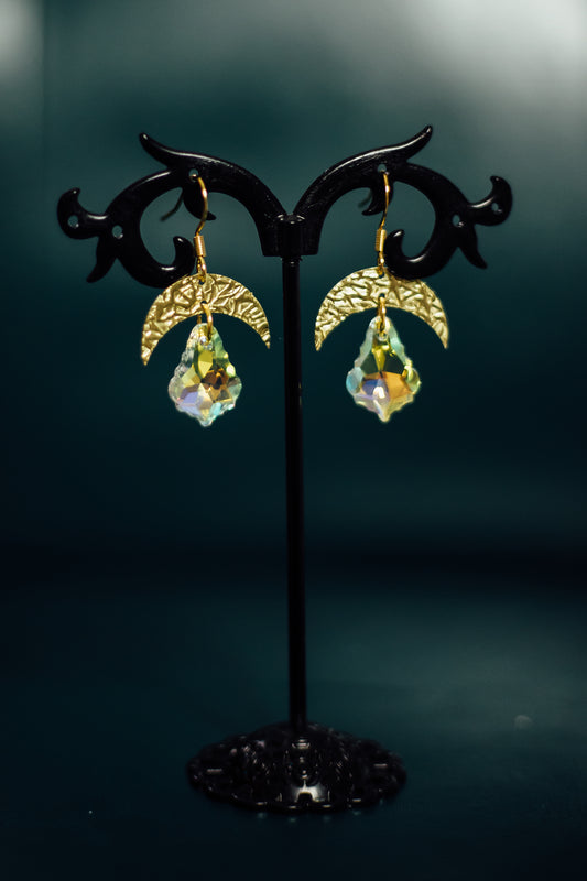 Gold Crescent Moon w/Baroque Swarovski