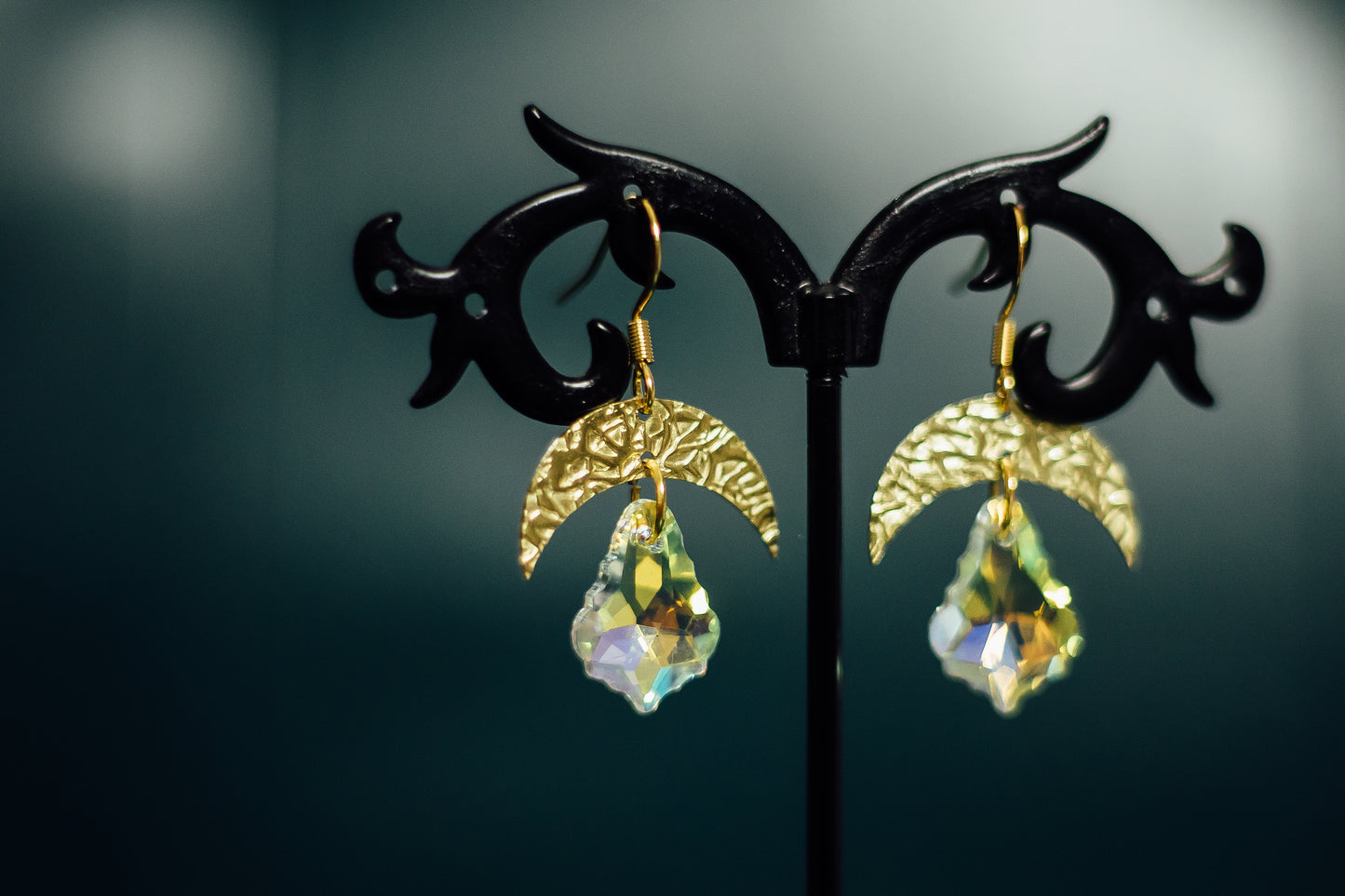 Gold Crescent Moon w/Baroque Swarovski