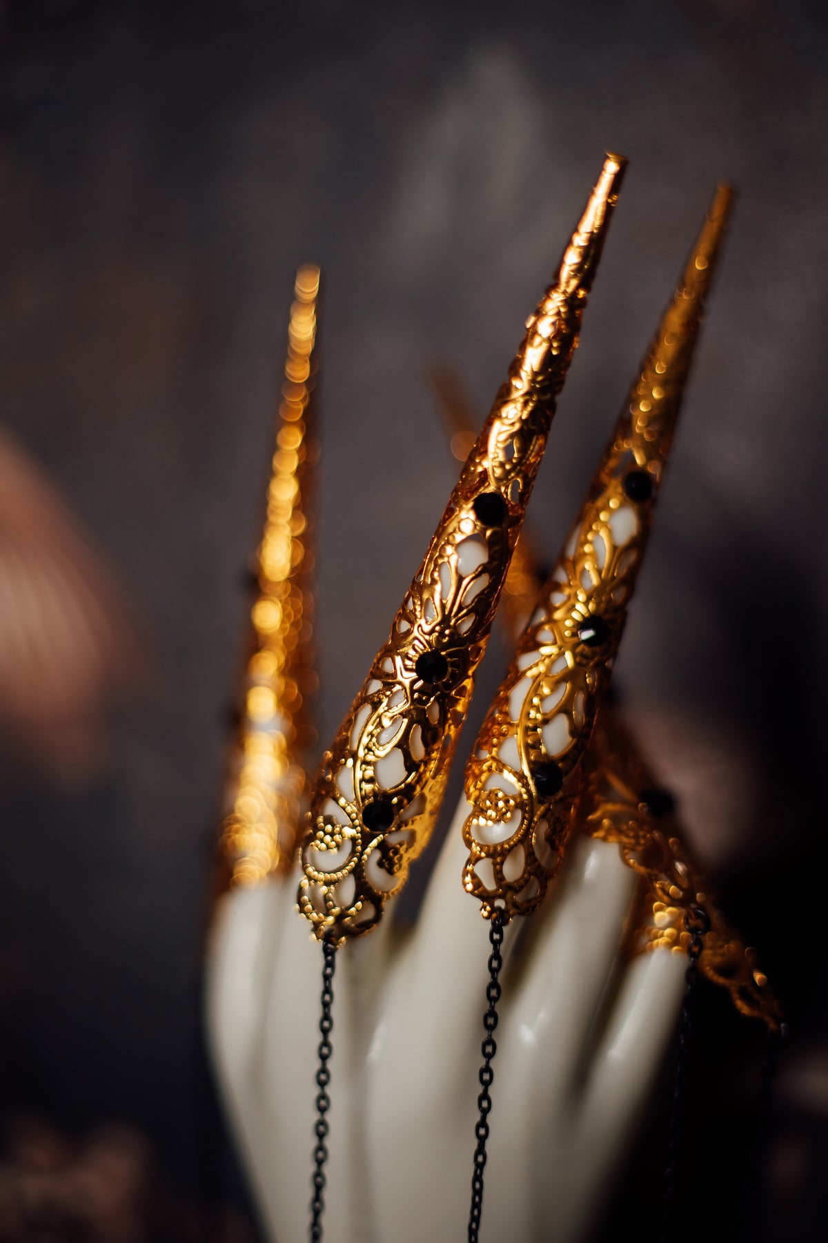 Gold & Black Crystal Finger Claw Set - Full Set