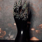 Silver & Emerald Crystal Finger Claw Set - Single Hand