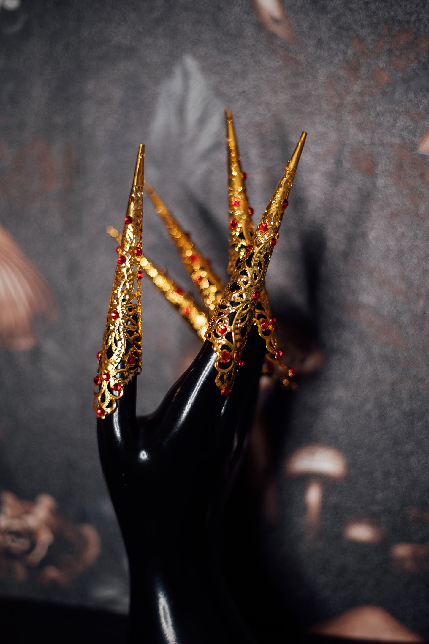 Gold & Red Crystal Finger Claw Set - Single Hand