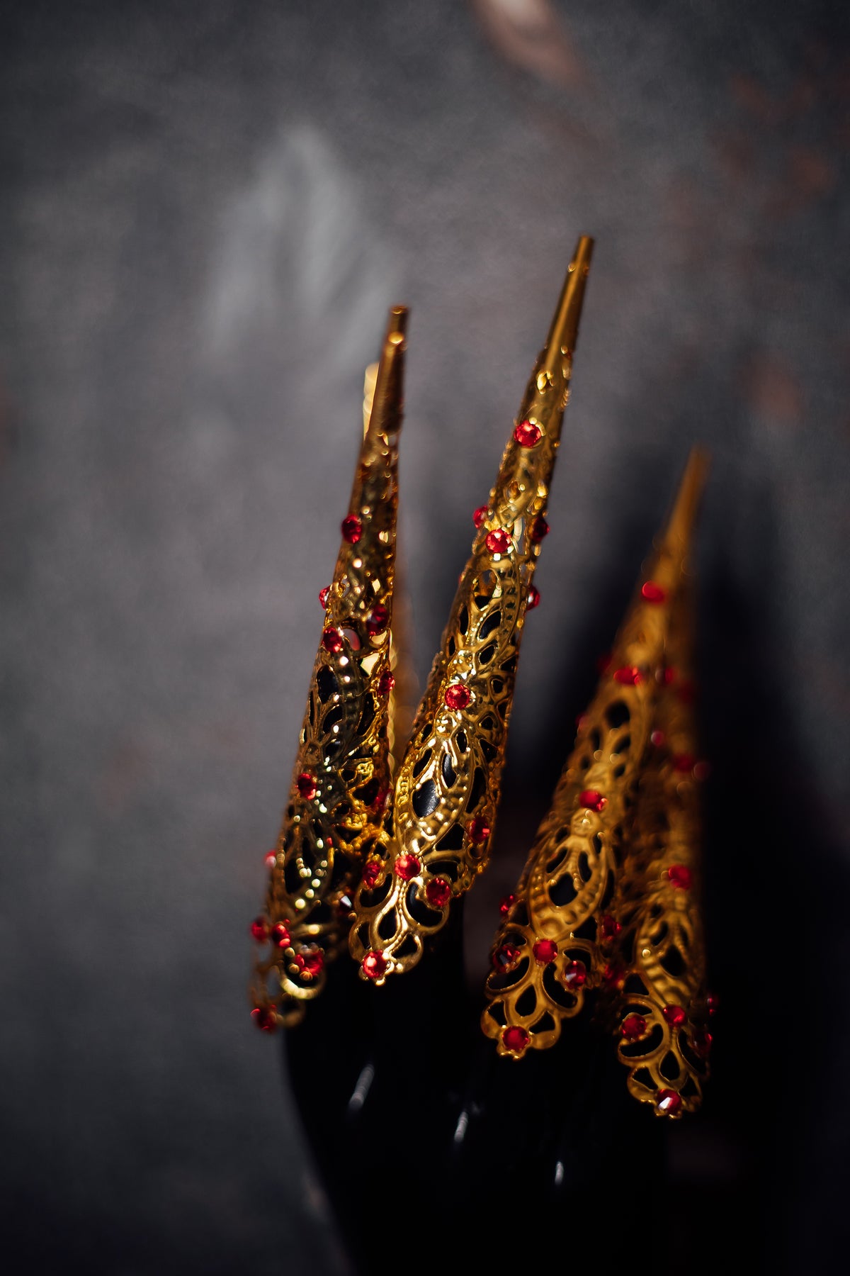 Gold & Red Crystal Finger Claw Set - Single Hand
