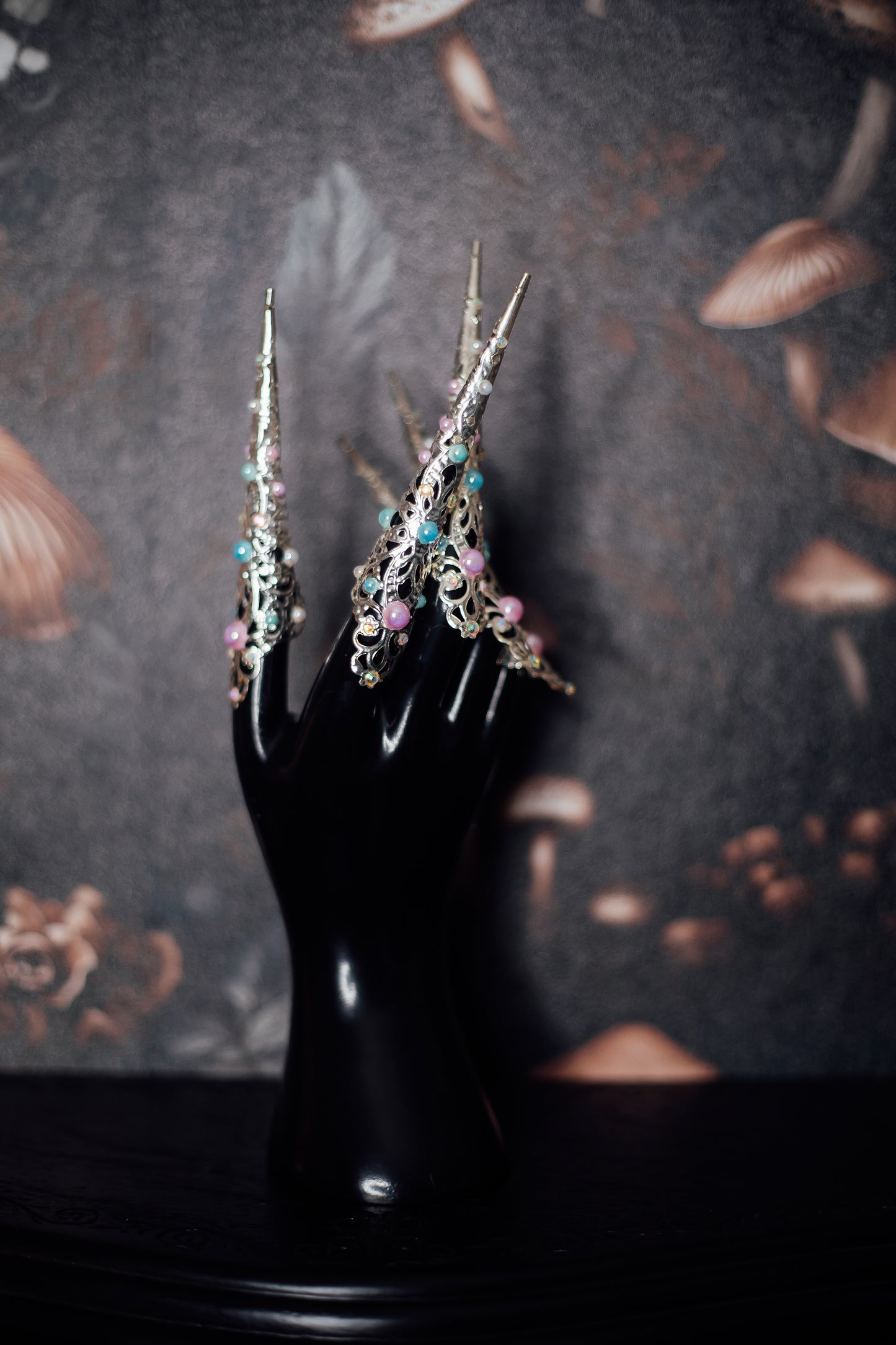 Silver & Pastel Crystal Finger Claw Set - Single Hand