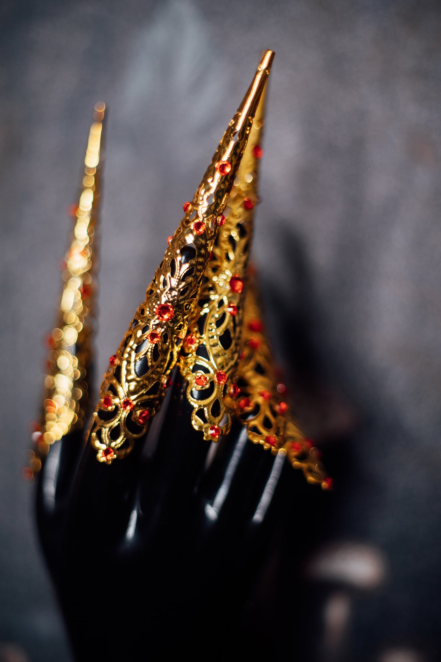 Gold & Orange Crystal Finger Claw Set - Single Hand