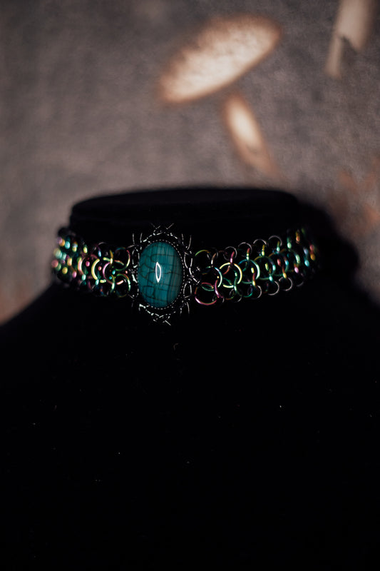 Blue Agate Chainmail Choker