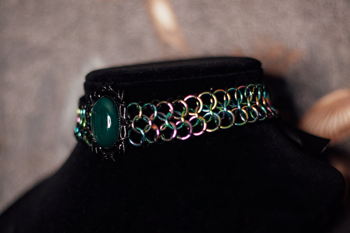Green Agate Chainmail Choker