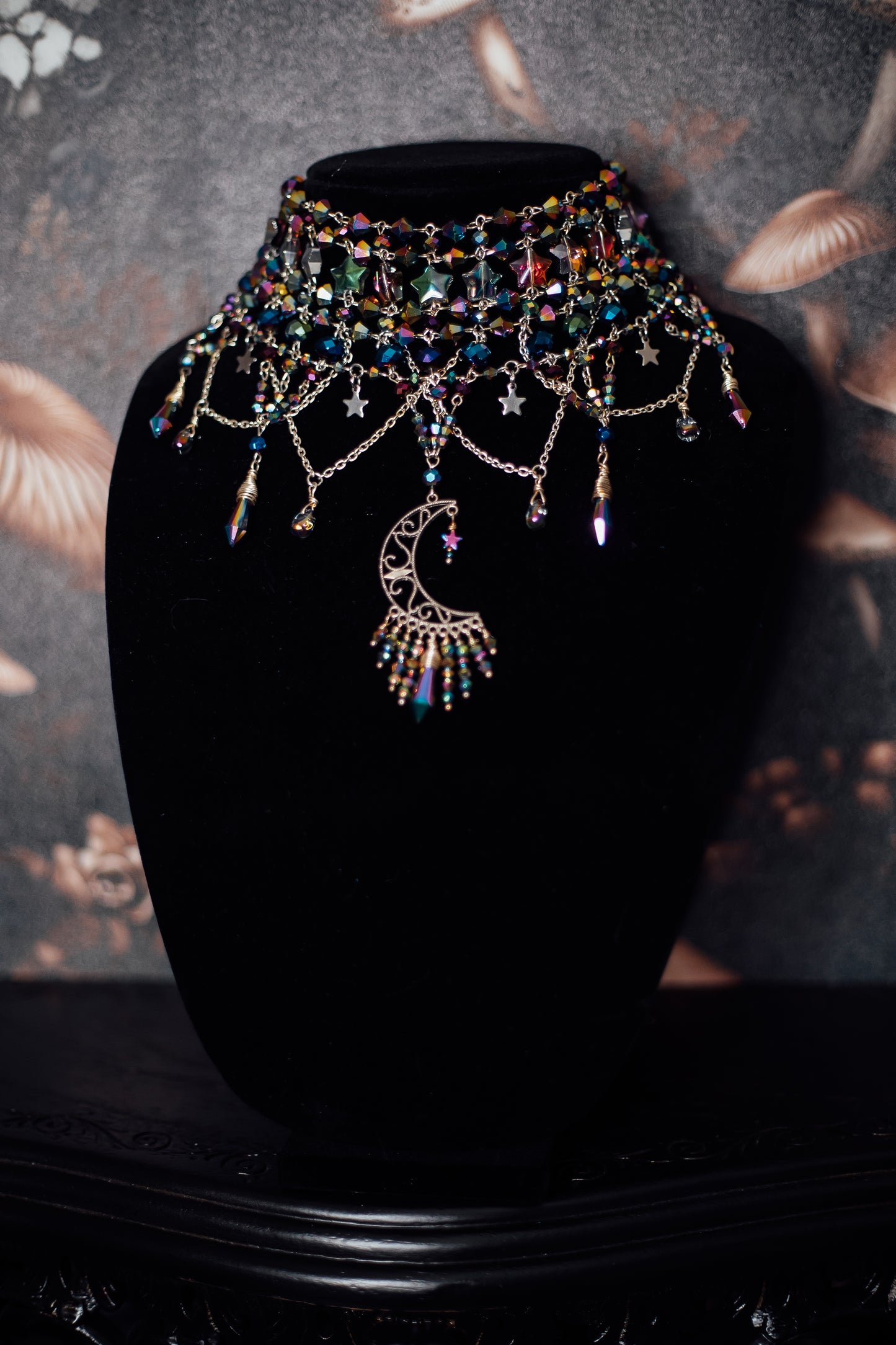 Celestial Rainbow Crystal Moon Necklace