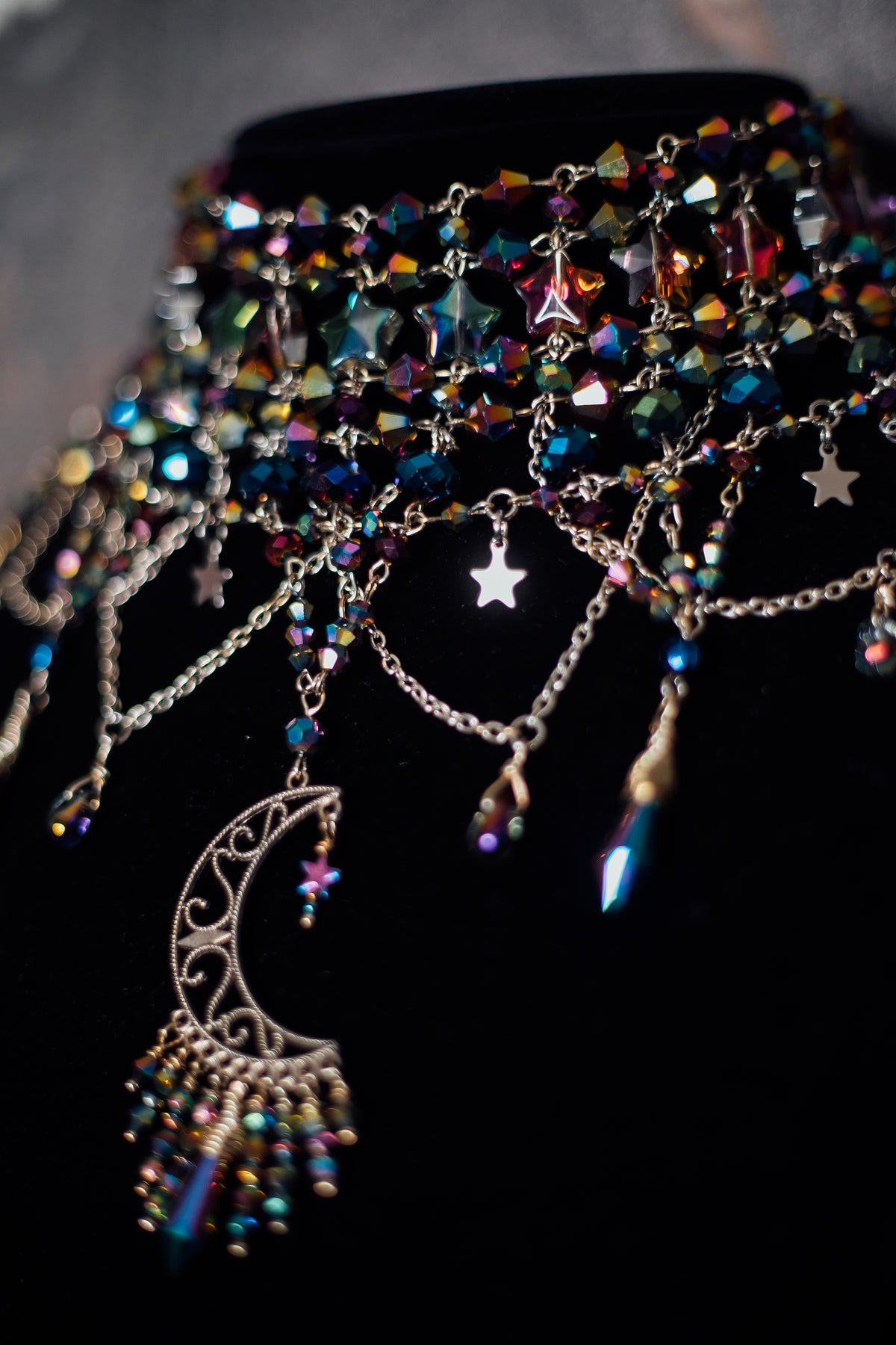 Celestial Rainbow Crystal Moon Necklace