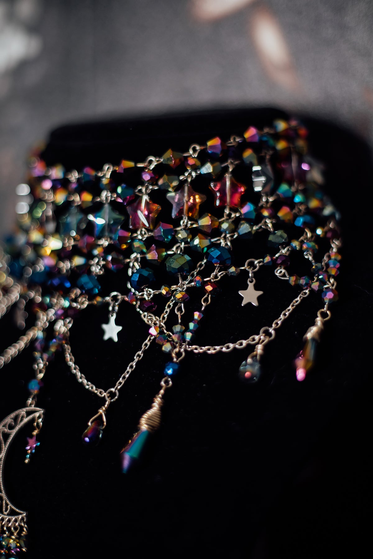 Celestial Rainbow Crystal Moon Necklace