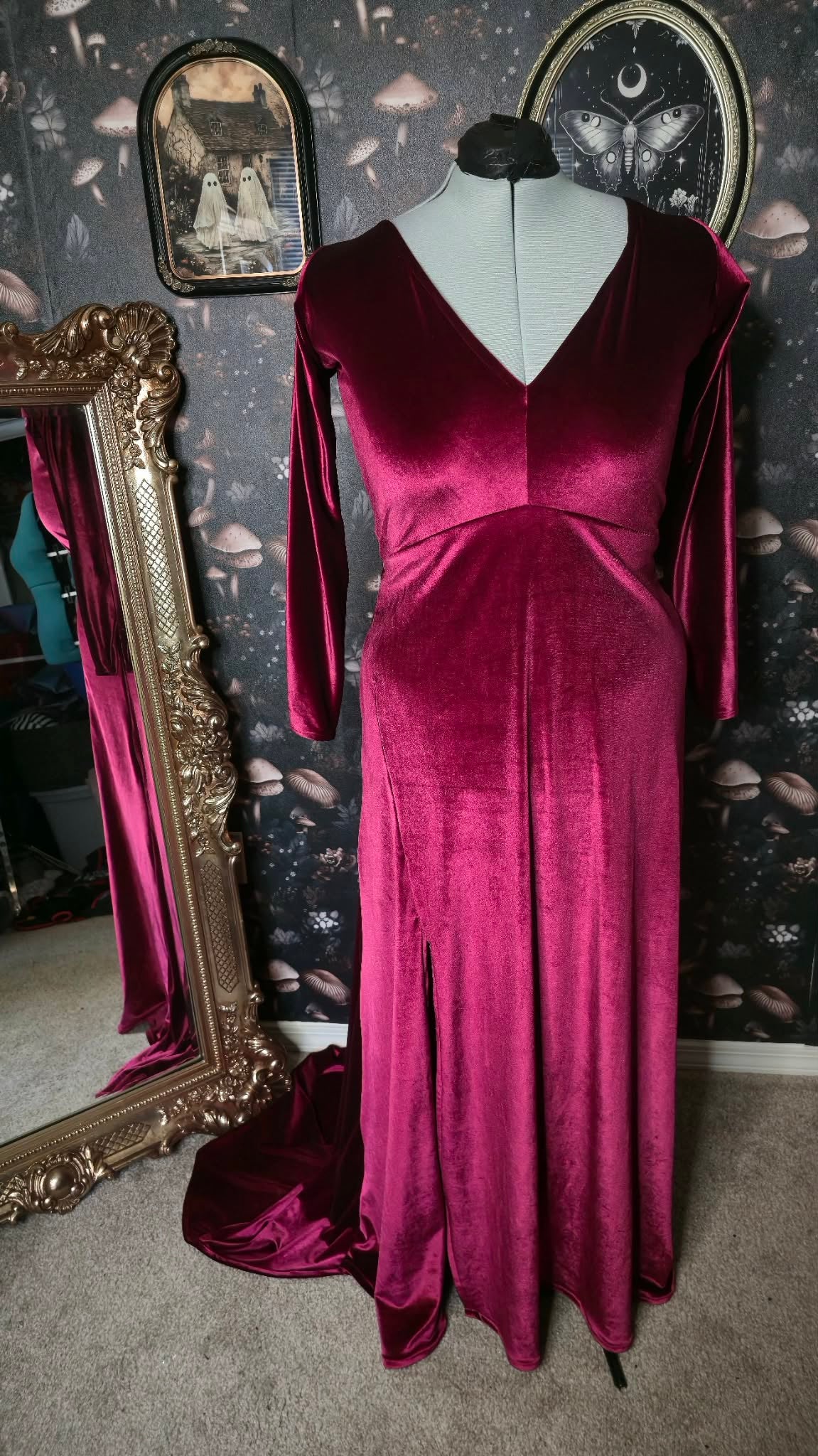 Red Velvet Dress w/Right Leg Slit