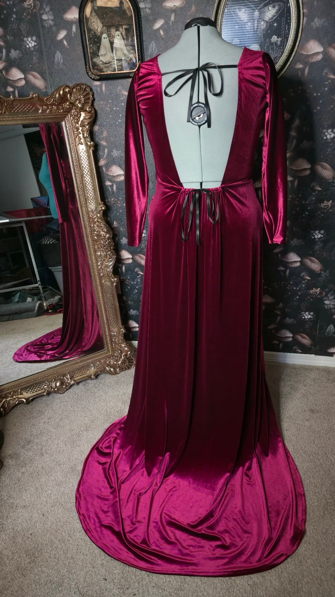 Red Velvet Dress w/Right Leg Slit