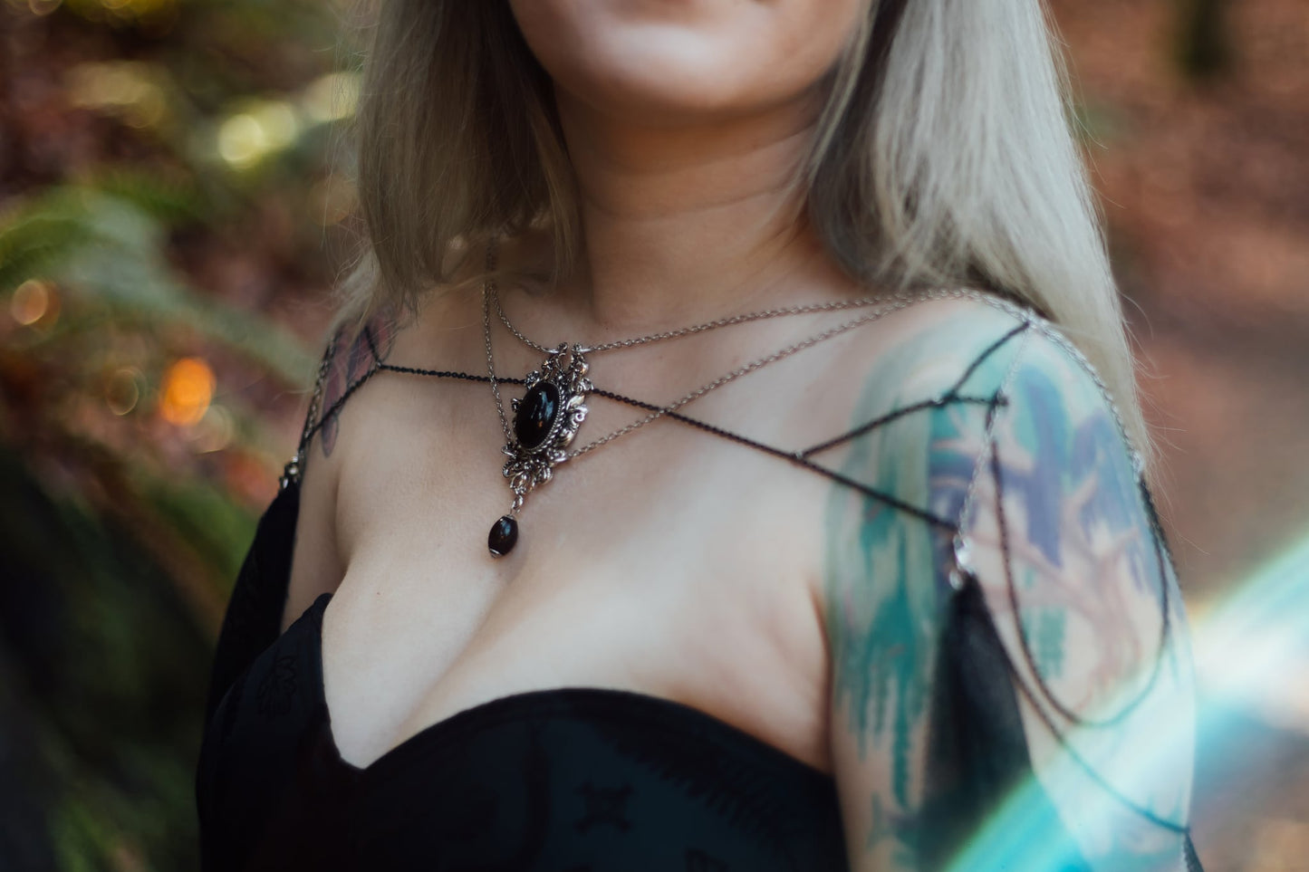 Chain Shoulder Piece & Black Glitter Cape