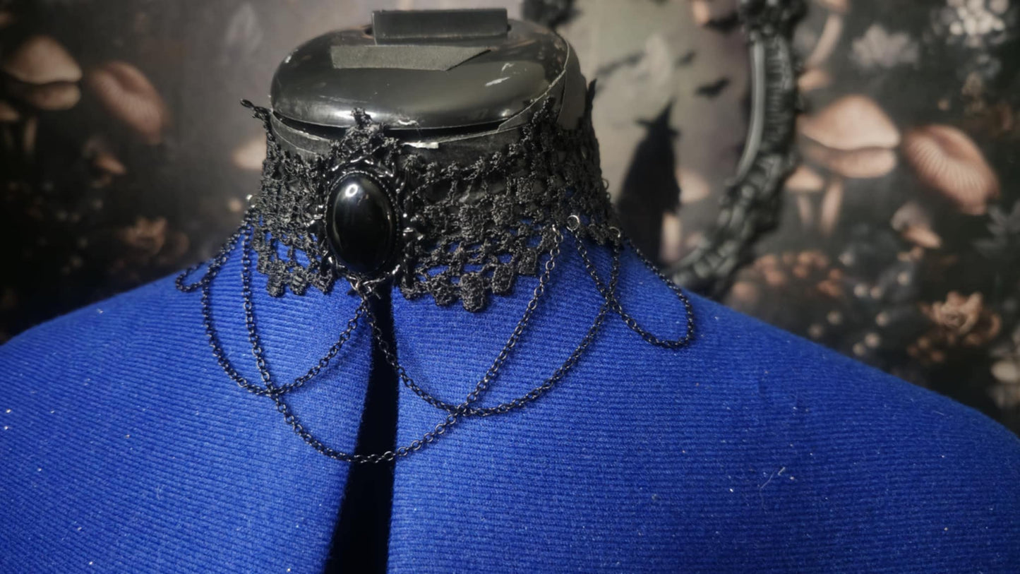 Gothic Lace Choker with Statement Gem & Chains