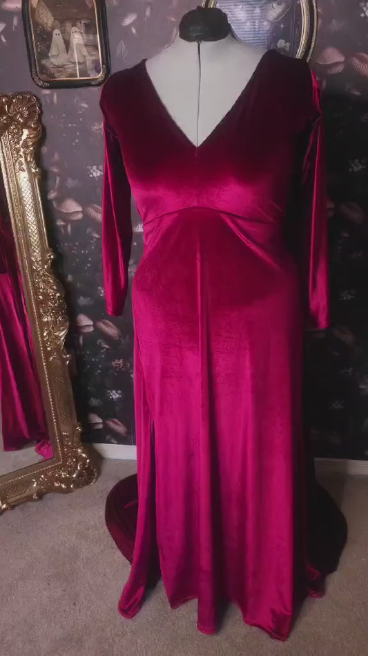 Red Velvet Dress w/Right Leg Slit