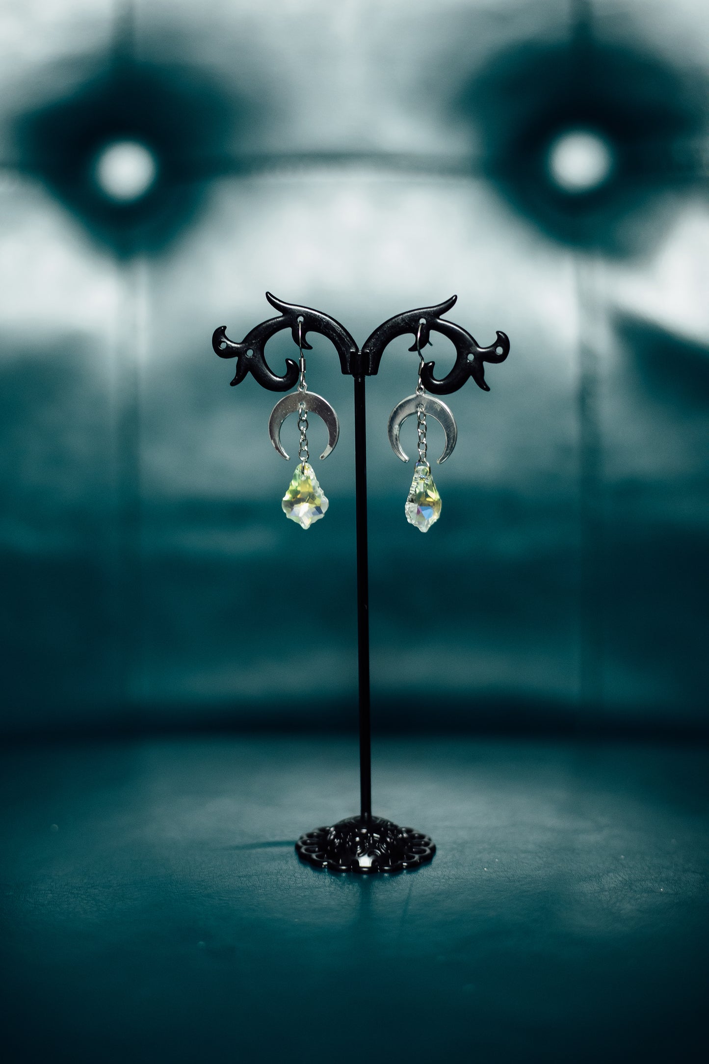 Silver or Gold Crescent Moon w/ Unique Swarovski Crystal