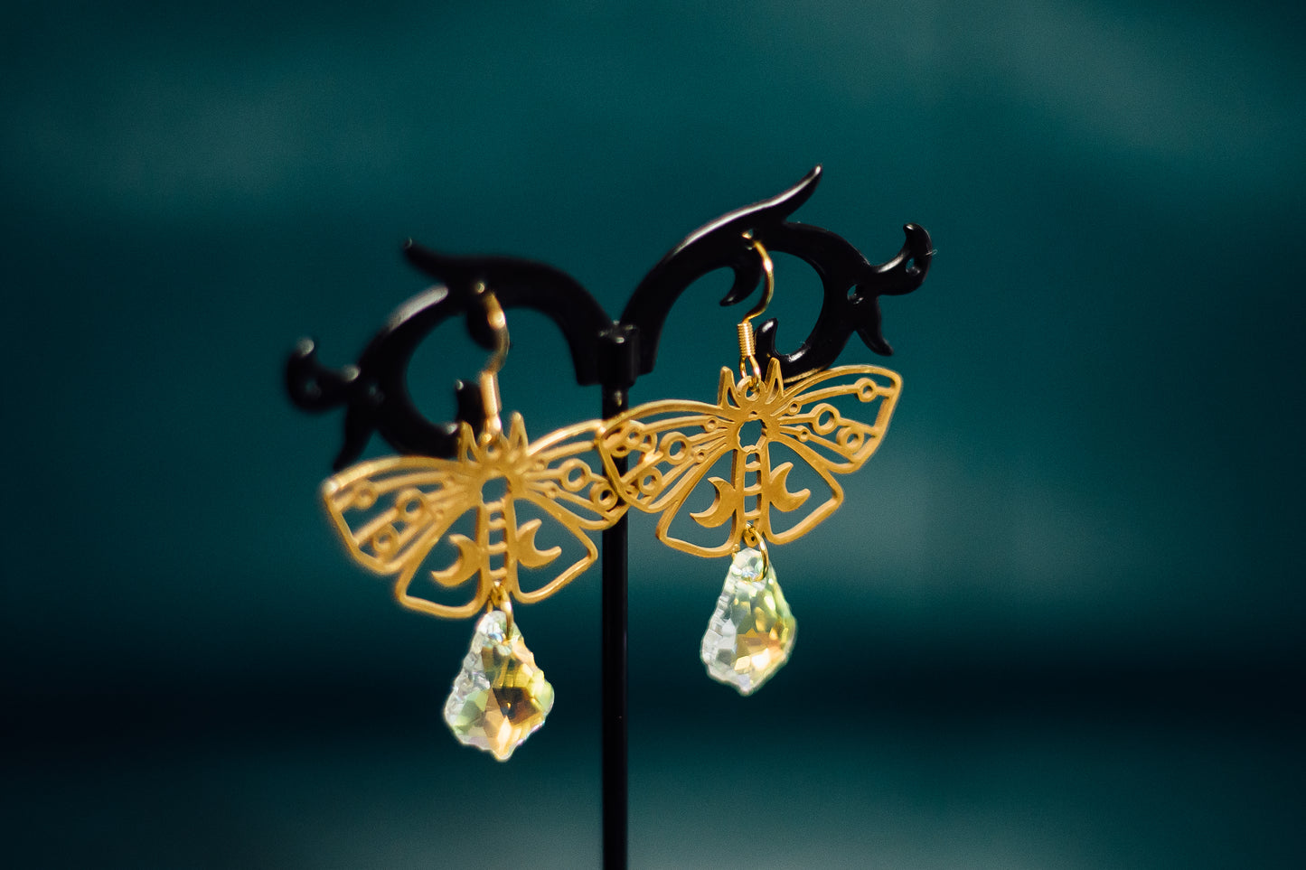 Gold Moth w/Baroque Swarovski Crystals