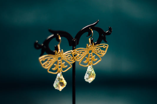 Gold Moth w/Baroque Swarovski Crystals