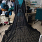 Adjustable size black lace dress with trim detail & flowy sleeves
