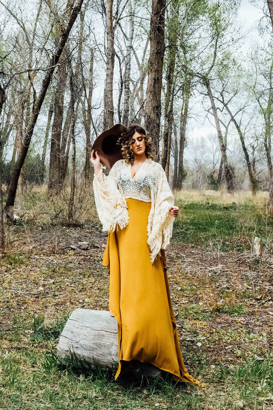 PREORDER- Azalea Dress - Boho fringe - Vintage Lace - Maternity Dress - Photoshoot Dress