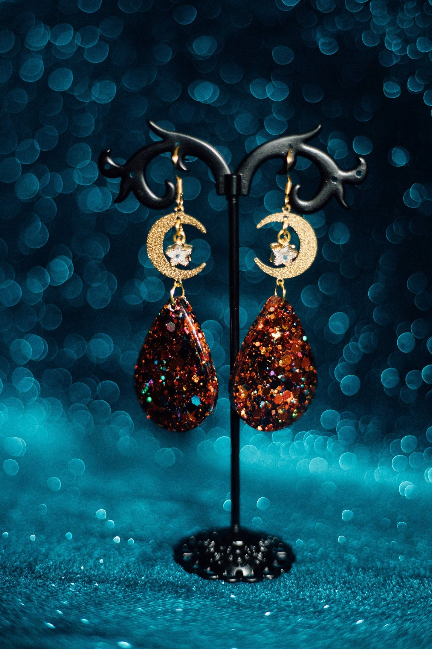 Orange & Black Teardrop w/Moon & Star